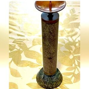 Mid century Candlestick Vtg Green Marble Candle Holder 8 1/2 brass top